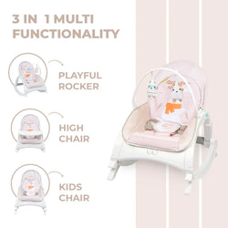 Discover the versatility of the R For Rabbit 3-in-1 Baby Rocker & Bouncer, transitioning from play to feeding and resting with ease, ensuring comfort and engagement for your child. Available at uSmile.toys."www.usmile.toys