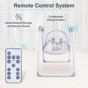 Grey R for Rabbit electric baby bouncer with safety harness and mobile toy bar, ideal for soothing infants. www.usmile.toys