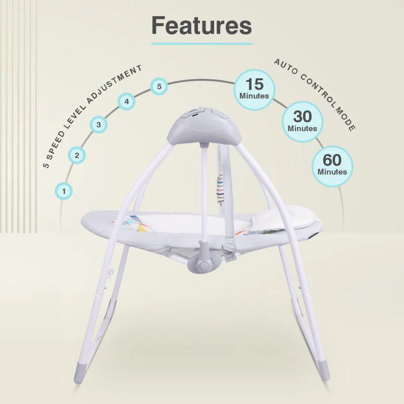 Comforting R for Rabbit automatic baby swing, providing gentle motion and entertainment for peaceful babies. www.usmile.toys