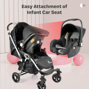 Black and grey R for Rabbit Chocolate Ride baby travel system, including a stroller and infant car seat, designed for newborns and toddlers." www.usmile.toys