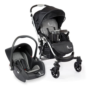 "Black and grey R for Rabbit Chocolate Ride baby travel system, including a stroller and infant car seat, designed for newborns and toddlers." www.usmile.toys