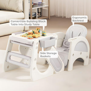 Alt text: Versatile R for Rabbit Grow N Play smart convertible high chair for kids, offering 5-in-1 functionality including a baby feeding chair and an independent play table with chair. Perfect for usmile.toys. www.usmile.toys