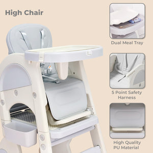 Alt text: Versatile R for Rabbit Grow N Play smart convertible high chair for kids, offering 5-in-1 functionality including a baby feeding chair and an independent play table with chair. Perfect for usmile.toys. www.usmile.toys