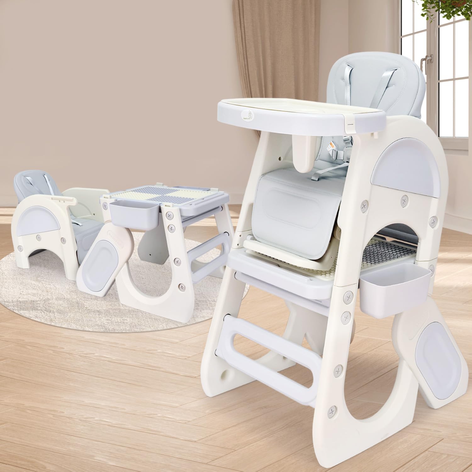 Alt text: R for Rabbit Grow N Play kids high chair and toddler table set, 5-in-1 convertible design. www.usmile.toys
