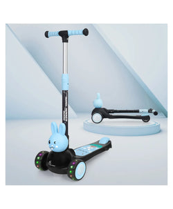 Children's scooter with bunny design on a light blue background