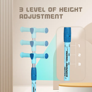 "R for Rabbit Road Runner Hopper 3-wheel Kick Scooter in blue, featuring a foldable design, glowing LED wheels, and a cute 'frog' or 'character' front for engaging fun for kids 3 years and above." www.usmile.toys