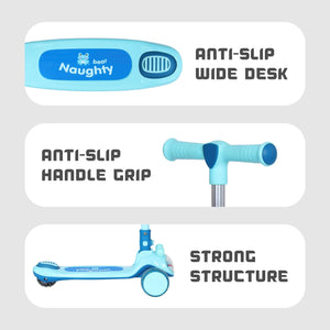 "R for Rabbit Road Runner Hopper 3-wheel Kick Scooter in blue, featuring a foldable design, glowing LED wheels, and a cute 'frog' or 'character' front for engaging fun for kids 3 years and above." www.usmile.toys