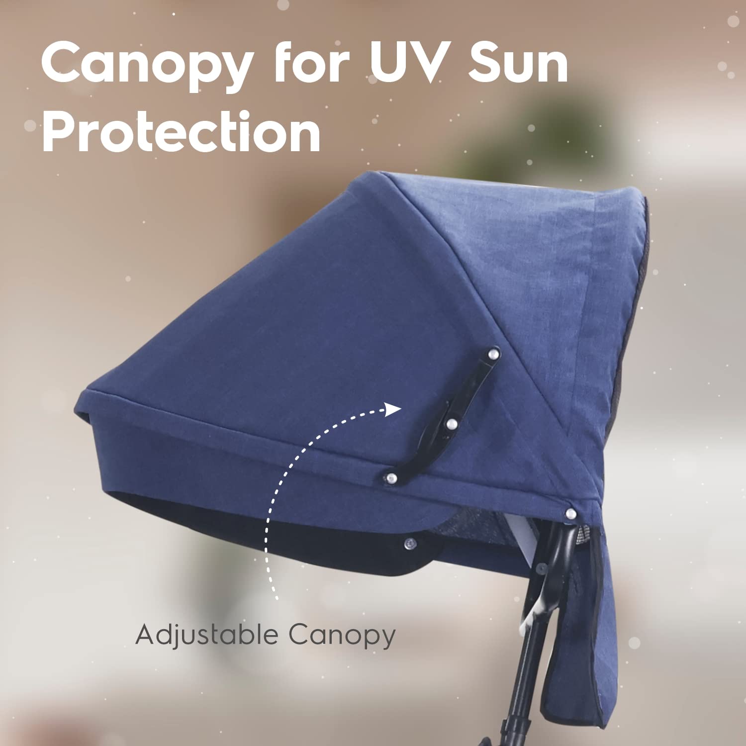 Rabbit Tiny Toes T30 Ace multi-stage tricycle for kids with dark blue padded seat, adjustable canopy, and parent steering handle. www.usmile.toys