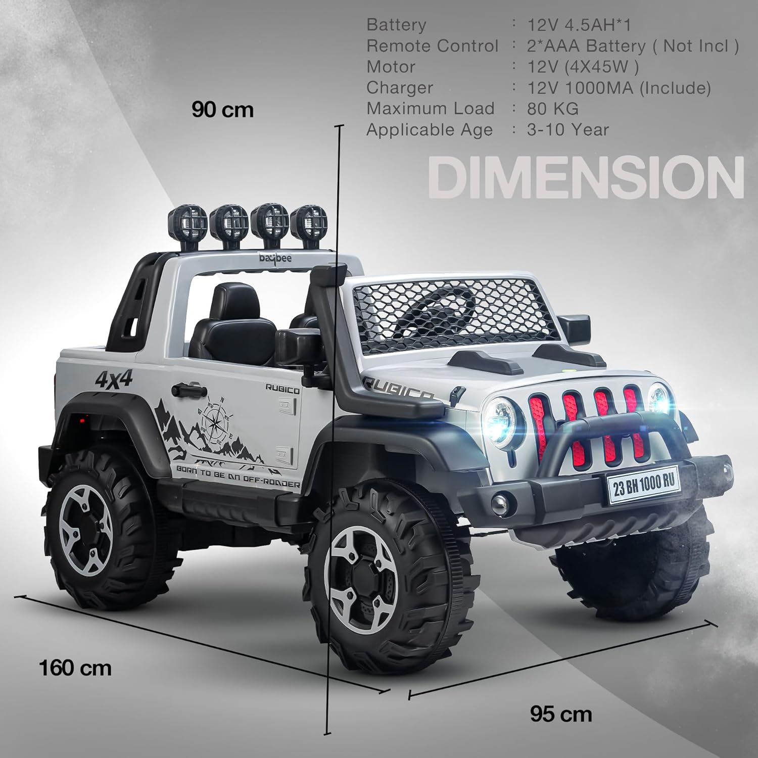 car in black with red wheels and grille, equipped with Bluetooth connectivity, built-in music, bright LED lights, and a sturdy off-road design, perfect for outdoor play." www.usmile.toys