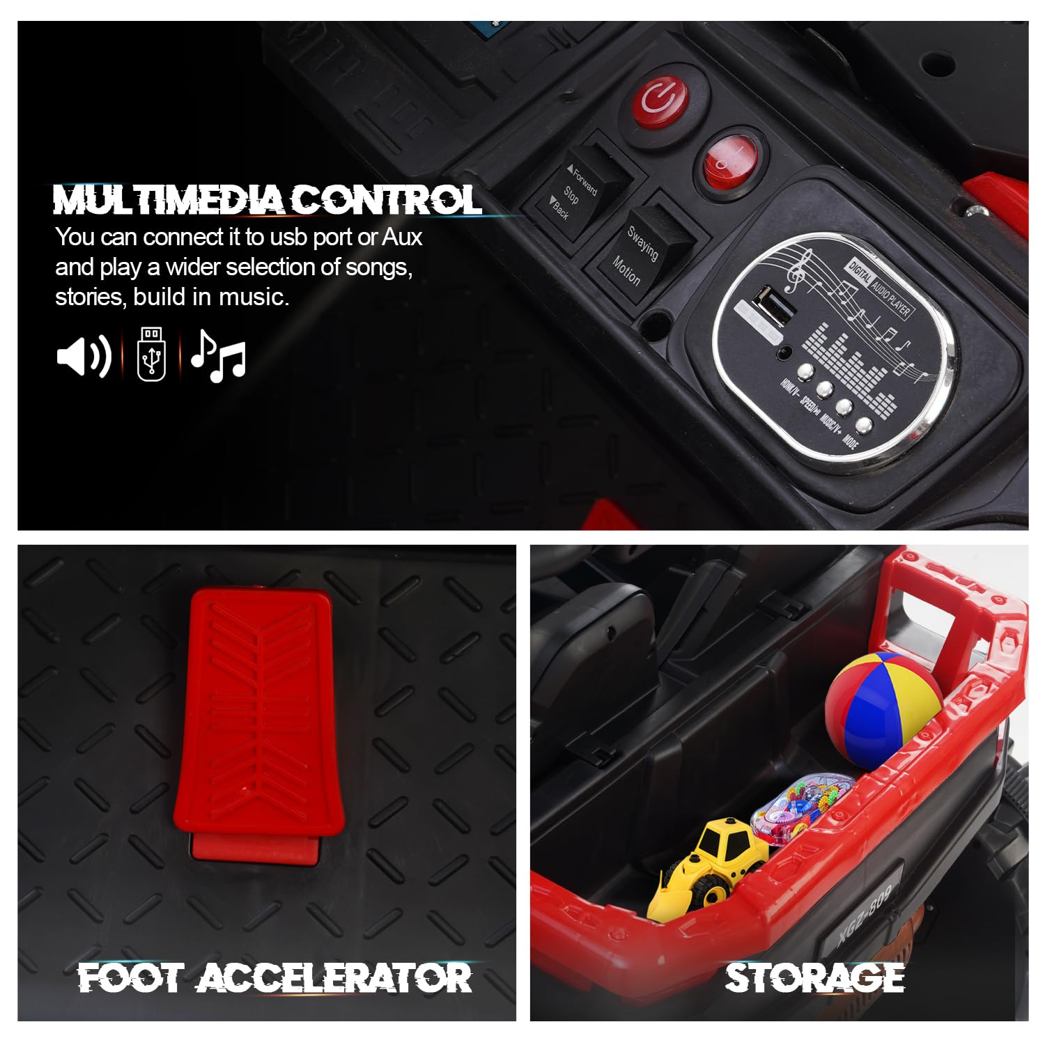 Kids' large electric ride-on UTV jeep in red, perfect for toddlers and young children with parental remote control WWW.USMILE.TOYS