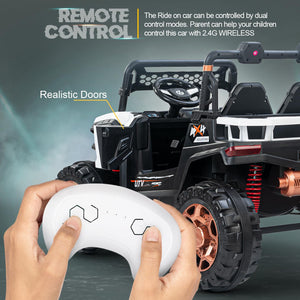 Usmile Toys red rechargeable battery operated jeep for kids, a realistic ride-on toy car with light and music for exciting adventures WWW.USMILE.TOYS