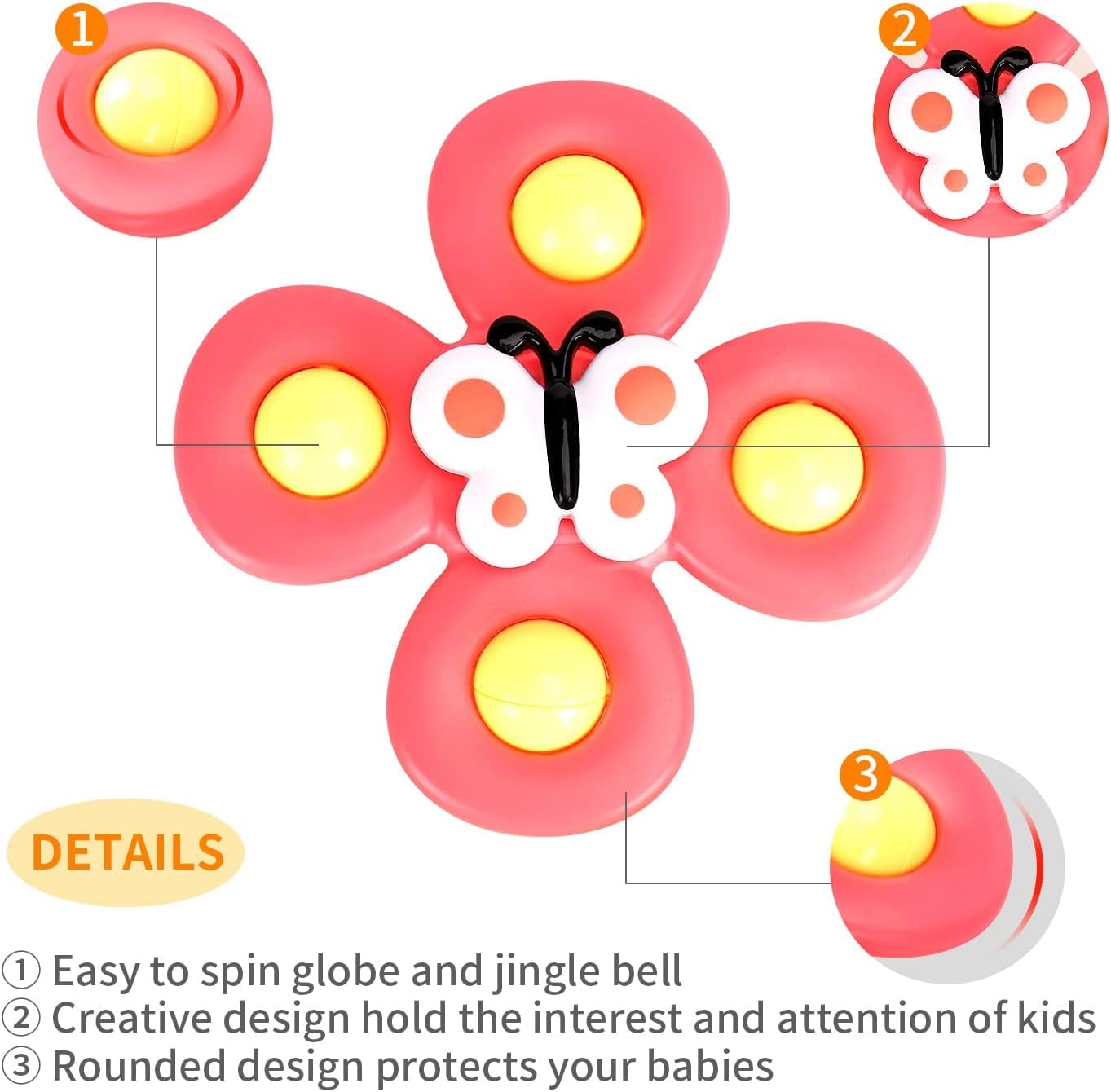 3 PCS Insect Suction Cup Bath Toy for Baby Boys Girls