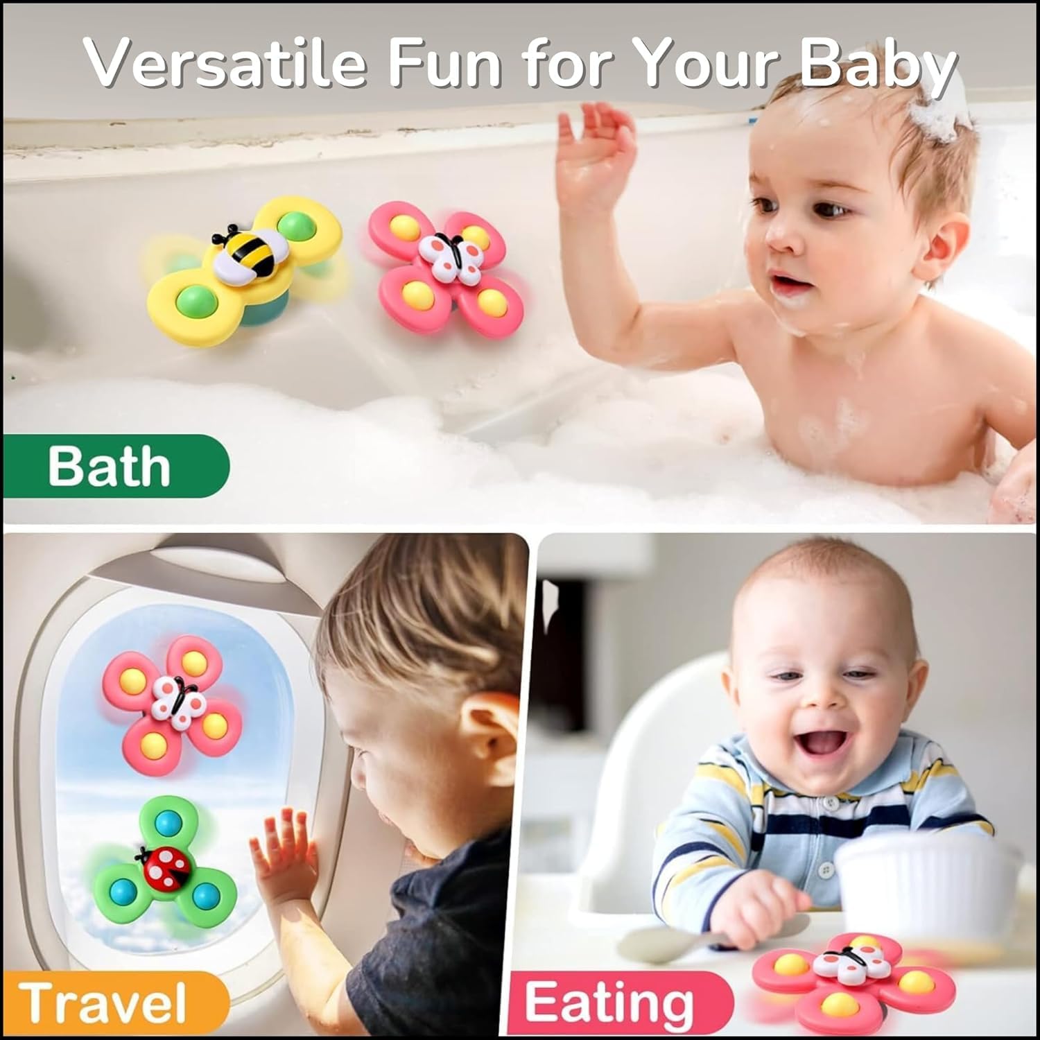 3 PCS Insect Suction Cup Bath Toy for Baby Boys Girls