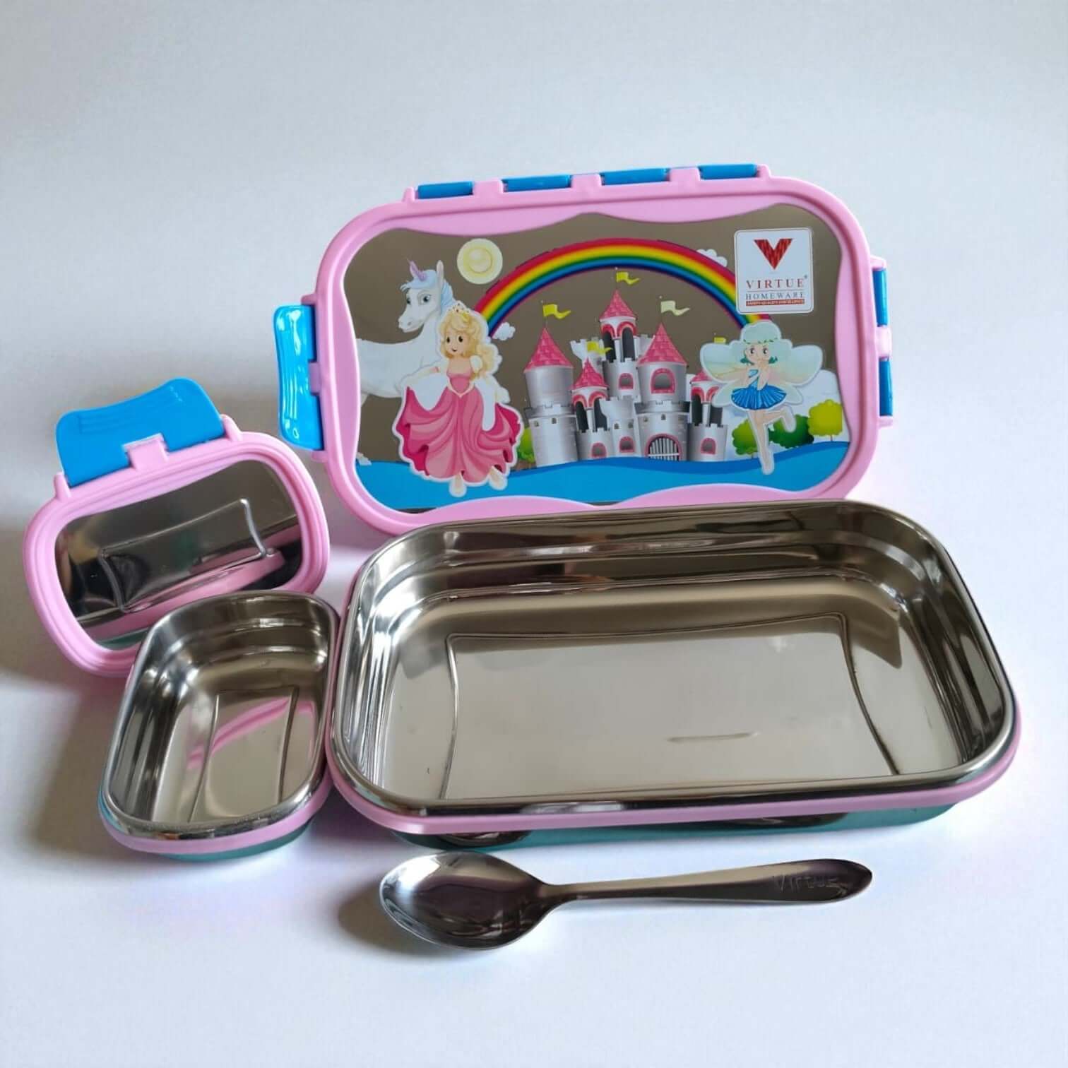 Children's stainless steel lunch box with princess design on a white background