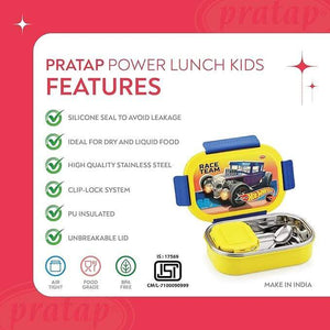 Lunch Kids packaging with features listed on a red background