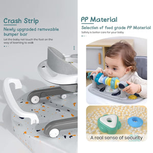 High-quality StarAndDaisy Tiny Baby Walker 2-in-1, an ideal infant and baby activity walker for 6 to 18 months. Designed in a stylish grey and white, it supports early walking development for both girls and boys, includes a comfortable padded seat and interactive play station." www.usmile.toys