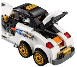 Super Heroes Assemble building blocks set with Batman, white car, and accessories for kids' play. www.usmile.toys