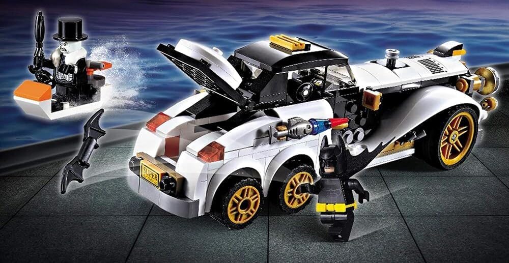 Super Heroes Assemble building blocks set with Batman, white car, and accessories for kids' play. www.usmile.toys