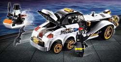 Super Heroes Assemble building blocks set with Batman, white car, and accessories for kids' play. www.usmile.toys