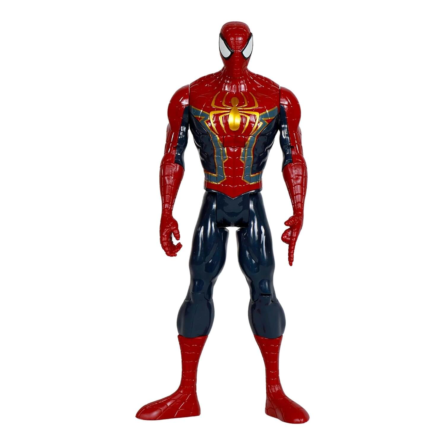 New Spiderman action figure toy, featuring the iconic red and blue suit with metallic gold spider emblem on the chest, perfect for superhero play. www.usmile.toys