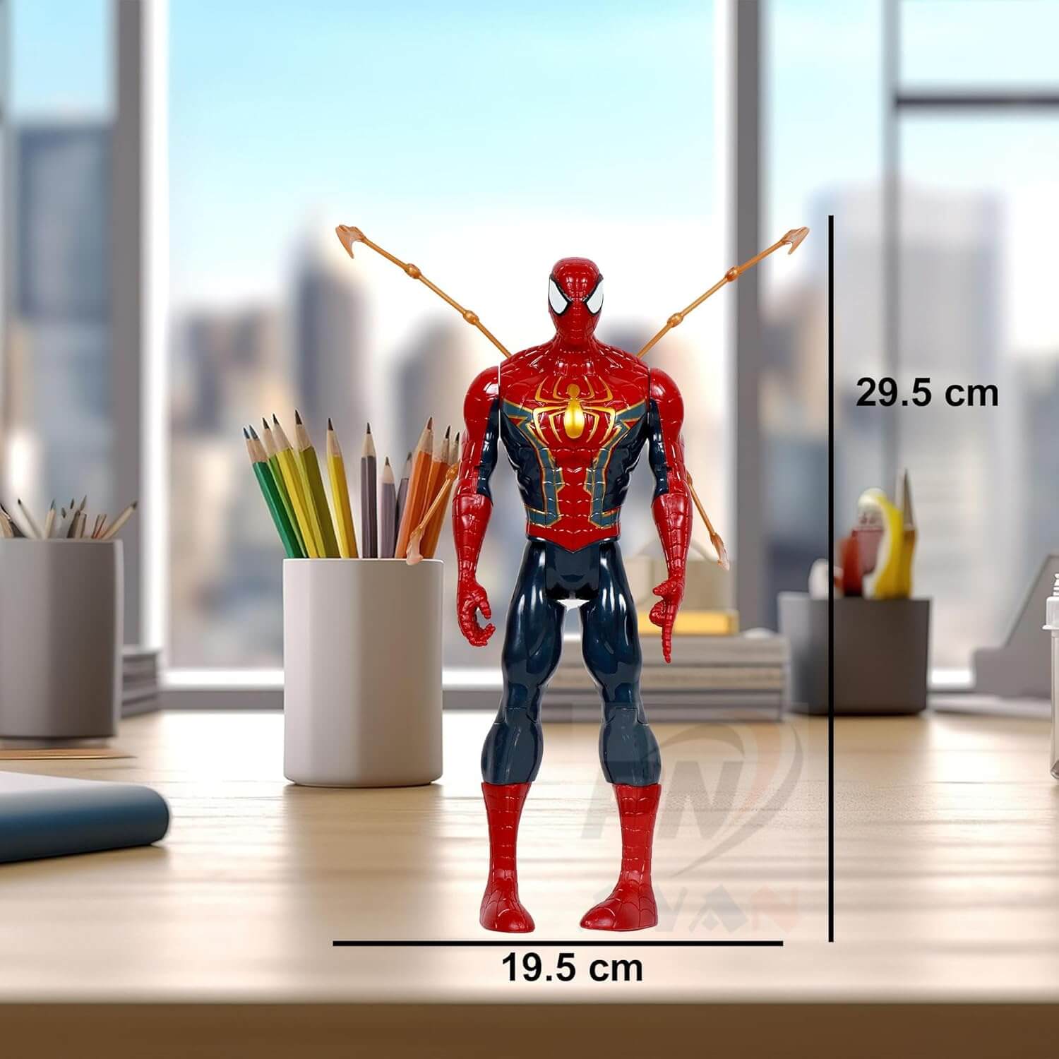 New Spiderman action figure toy, featuring the iconic red and blue suit with metallic gold spider emblem on the chest, perfect for superhero play. www.usmile.toys