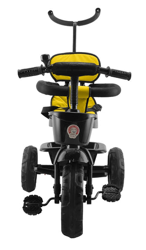 Usmile Toys Toyzoy Maple Grand children's tricycle with black frame, teal fabric, and front wheel with pedals. www.usmile.toys