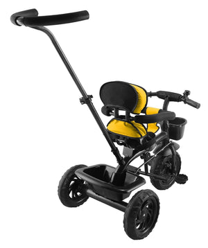 Usmile Toys Toyzoy Maple Grand children's tricycle with black frame, teal fabric, and front wheel with pedals. www.usmile.toys