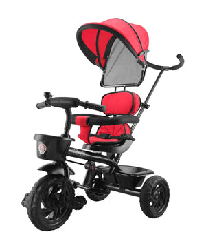 Usmile Toys Toyzoy Maple Pro Max tricycle in blue and black, featuring a protective canopy and durable design for young children. www.usmile.toys