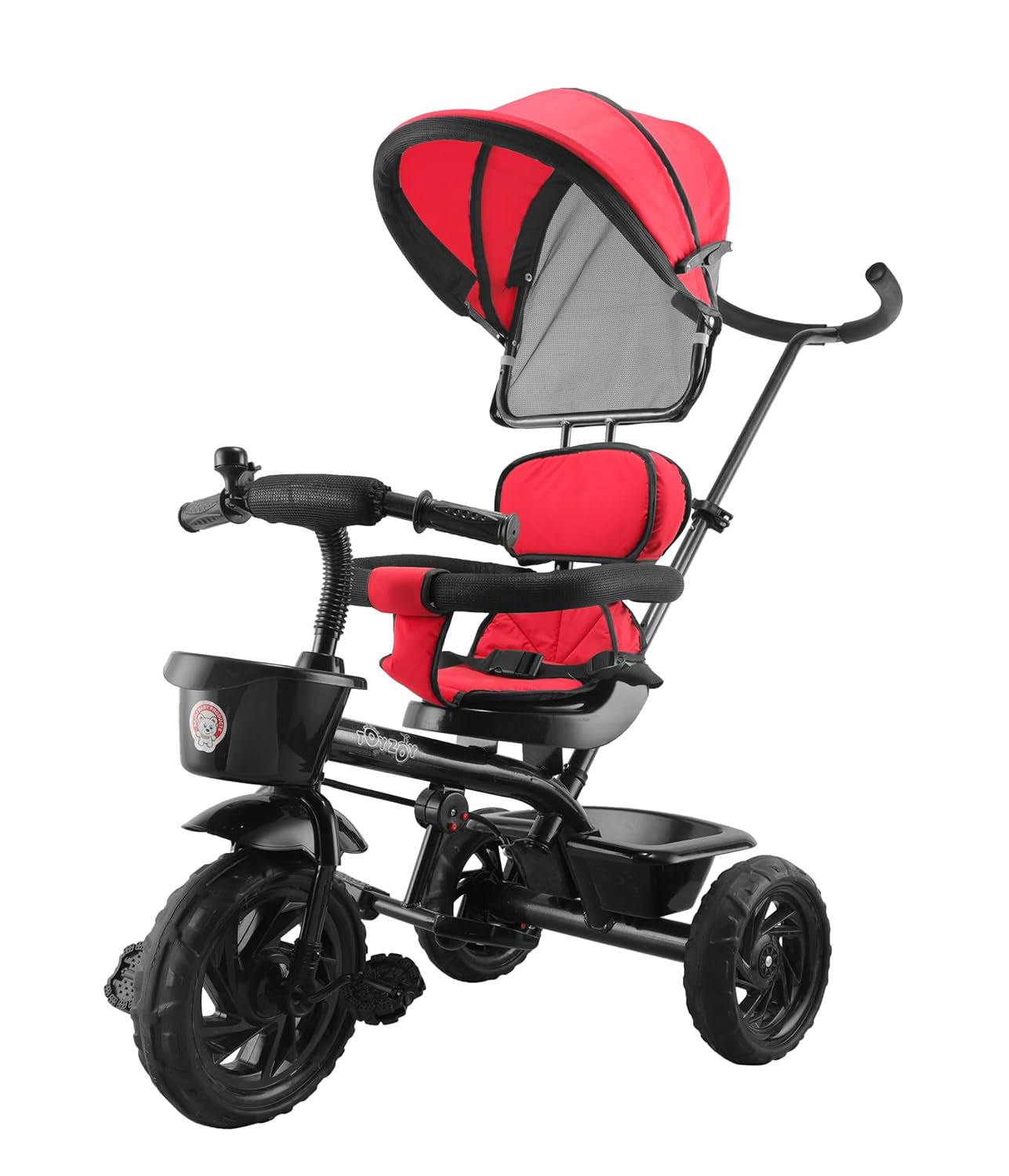 Usmile Toys Toyzoy Maple Pro Max tricycle in blue and black, featuring a protective canopy and durable design for young children. www.usmile.toys