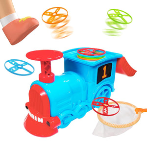 Train Flying Disc Launcher Toy for Kids and Adults with 8 Discs, 2 Catch Nets