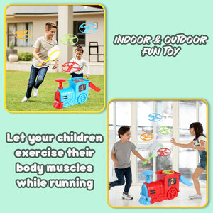 Train Flying Disc Launcher Toy for Kids and Adults with 8 Discs, 2 Catch Nets