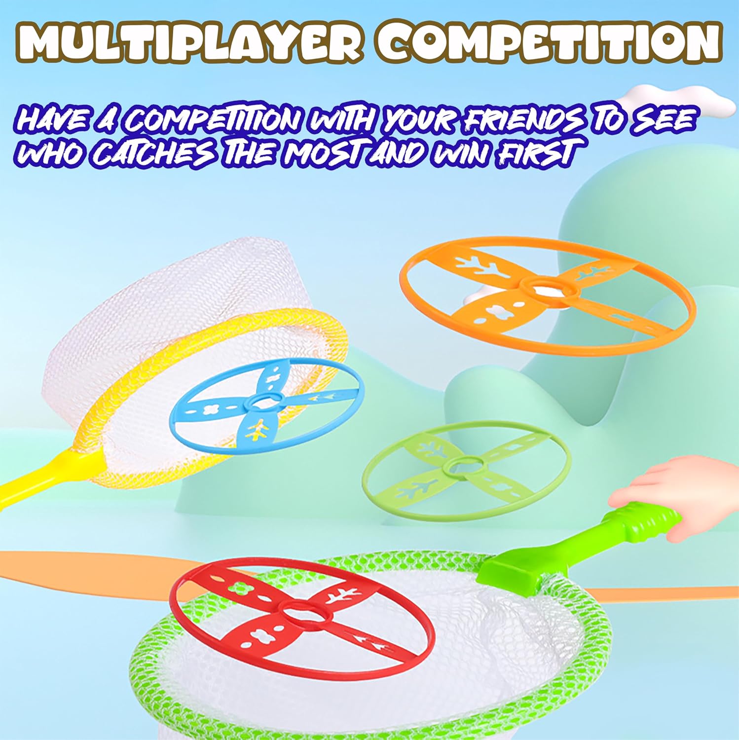 Train Flying Disc Launcher Toy for Kids and Adults with 8 Discs, 2 Catch Nets