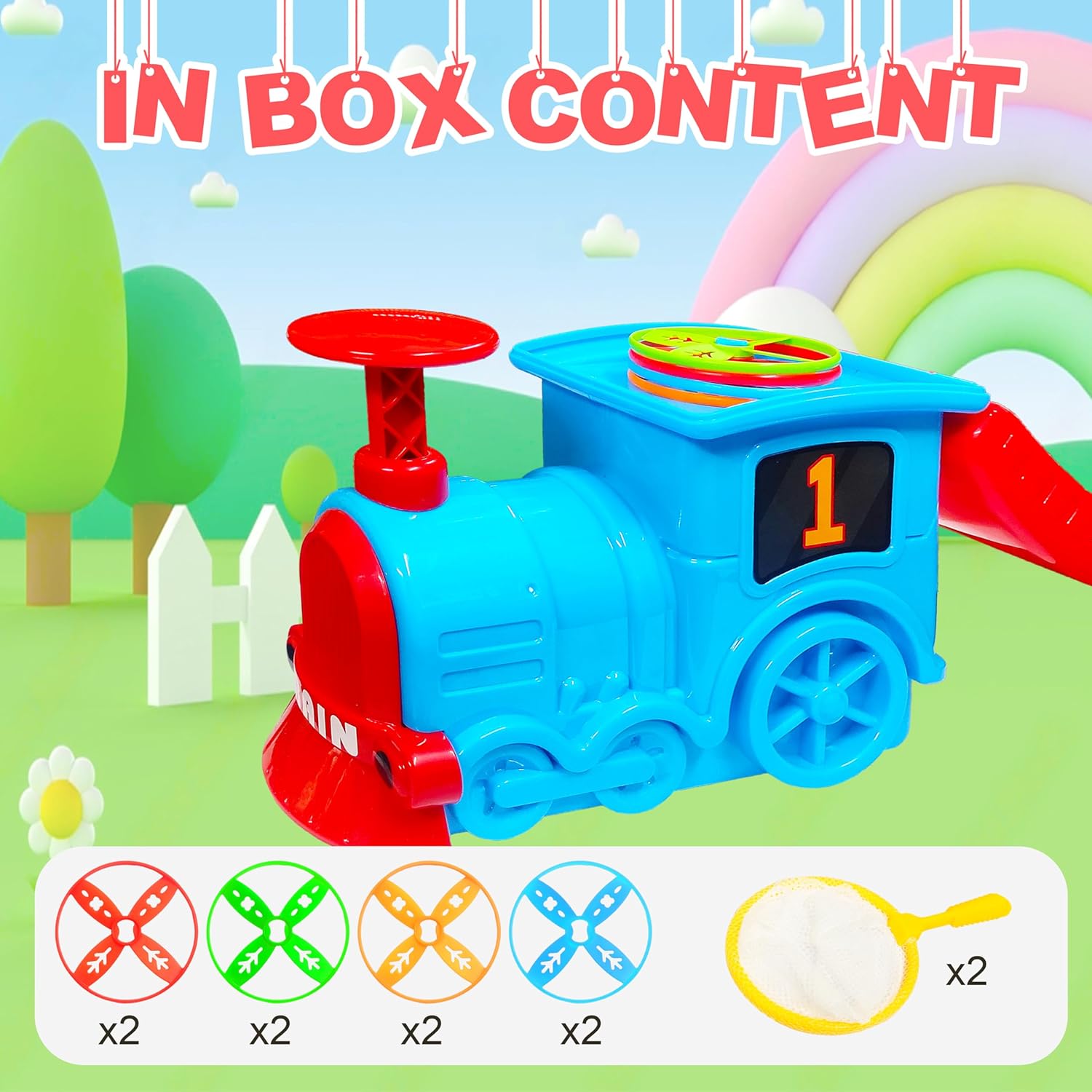 Train Flying Disc Launcher Toy for Kids and Adults with 8 Discs, 2 Catch Nets