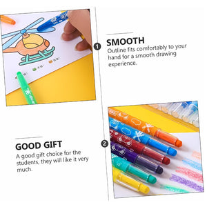 Assorted colors of Himic twist crayons, designed for easy grip and mess-free coloring for children, accompanied by a small sketchbook to encourage artistic expression." www.usmile.toys