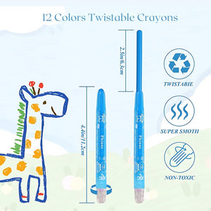 Assorted colors of Himic twist crayons, designed for easy grip and mess-free coloring for children, accompanied by a small sketchbook to encourage artistic expression." www.usmile.toys