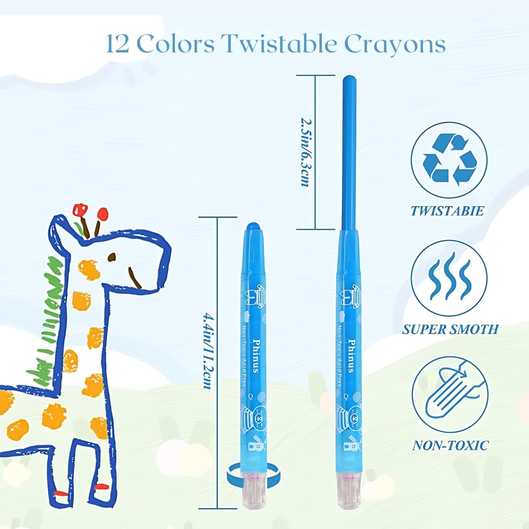 Assorted colors of Himic twist crayons, designed for easy grip and mess-free coloring for children, accompanied by a small sketchbook to encourage artistic expression." www.usmile.toys