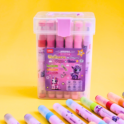 "24-piece Unicorn Color Marker Set by Yoyo & Zozo, displayed in a clear plastic case with pink accents. www.usmile.toys