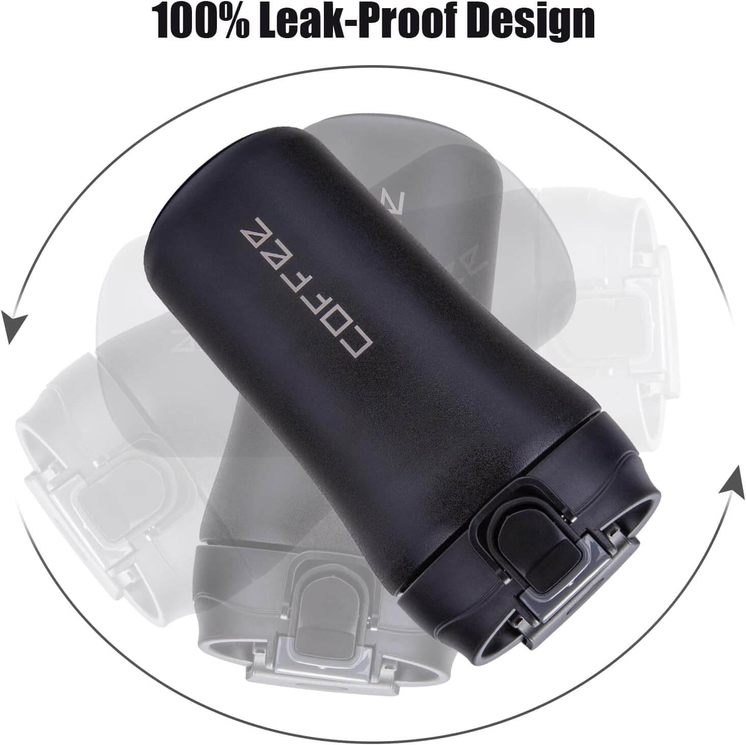 Specifies color, insulation type, travel functionality, and highlights the distinct "push-button" lid mechanism which is visible and a key feature. Includes brand name. www.usmile.toys