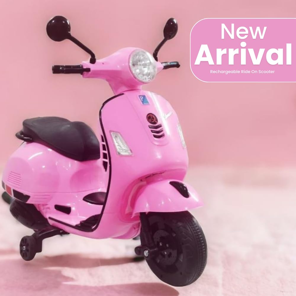 Usmile Toys pink Vespa rechargeable electric scooter for girls and boys, 12V ride-on toy with working lights WWW.USMILE.TOYS