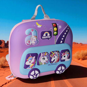 Children's suitcase with unicorn designs on a desert background