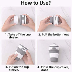 Instructions on how to use a collapsible silicone cup with text overlay.