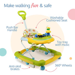 LuvLap Comfy 2-in-1 Baby Walker & Rocker with Parental Push Handle, Anti Fall, Anti Skid Mechanism, Height Adjustable with Light, Rattle & Musical Toys, Cushioned Walker for Baby