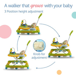 LuvLap Comfy 2-in-1 Baby Walker & Rocker with Parental Push Handle, Anti Fall, Anti Skid Mechanism, Height Adjustable with Light, Rattle & Musical Toys, Cushioned Walker for Baby