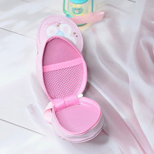 Six colorful cute cartoon oval mini zipper pouches with bear, bunny, duck, cake, and cloud designs, perfect for coins, earphones, and small accessories