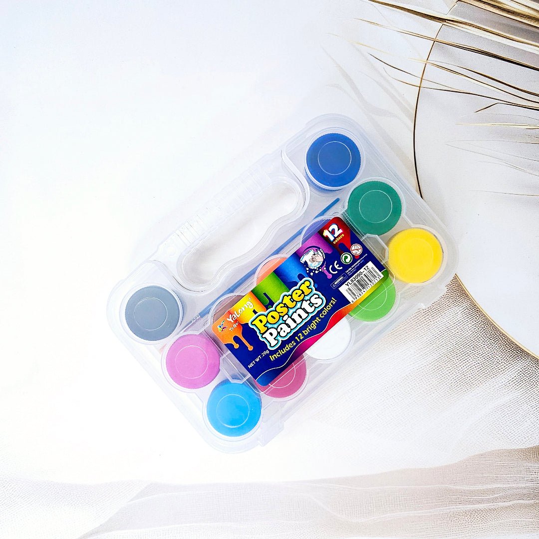 along Poster Paints Set of 12 Bright Colors with Brush in Carry Case – www.usmile.toys