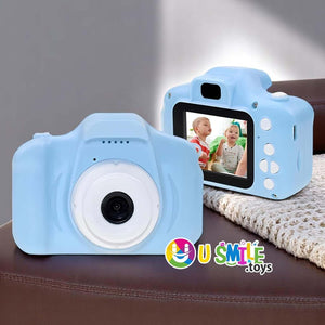  blue kids digital cameras, one showing kids on 2-inch screen, perfect activity toy www.usmile.toys