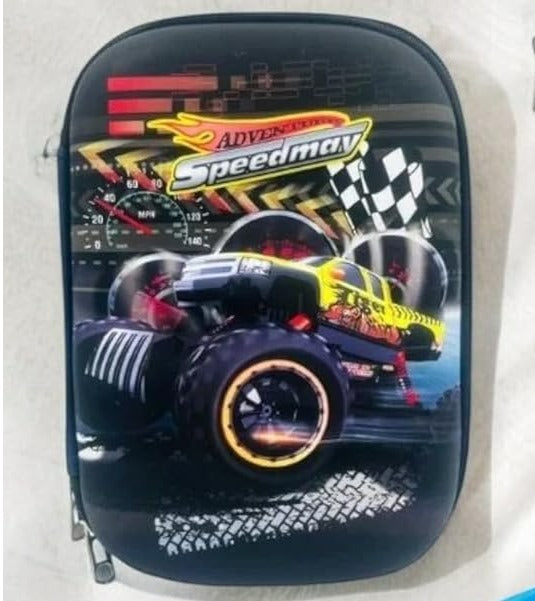 Store school supplies in style with this large, durable silicone pencil case for boys, showcasing an exciting monster truck and flame design. Perfect for young adventurers from uSmile.toys."