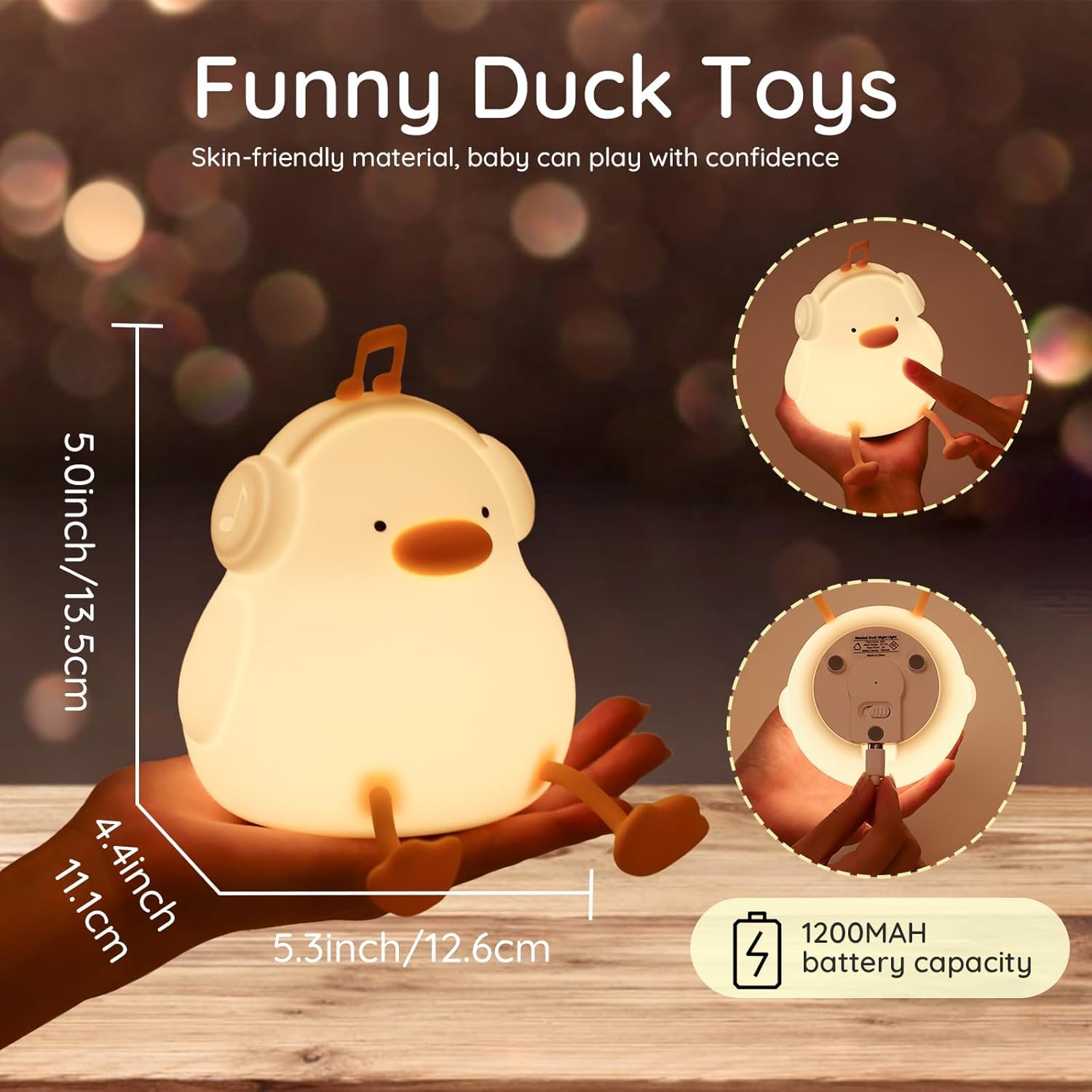 "Bring a gentle, whimsical glow and musical charm to any child's room with this cute duck-shaped silicone night light, perfect for comforting kids at bedtime. Find it at uSmile.toys." www.usmile.toys