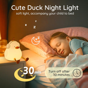 "Bring a gentle, whimsical glow and musical charm to any child's room with this cute duck-shaped silicone night light, perfect for comforting kids at bedtime. Find it at uSmile.toys."