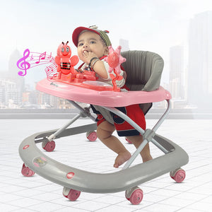 Dash Butterfly Walker from Usmile Toys in green, yellow, and grey, featuring a musical toy tray and adjustable height for babies. www.usmile.toys